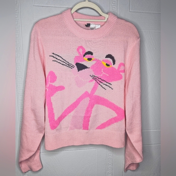 Divided by H&M Pink Panther Pink Cropped Crew Neck Long Sleeve Sweater M - Picture 1 of 10